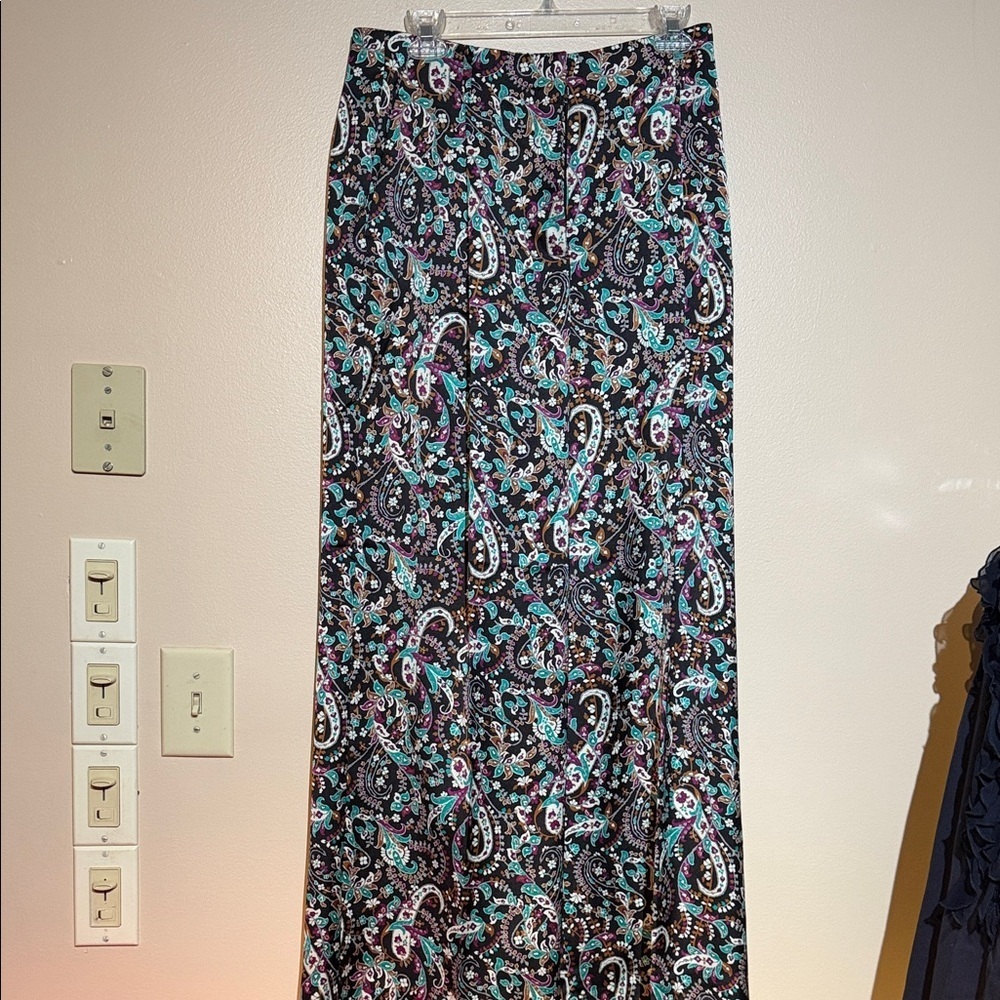 Ann Taylor Paisley Wide Leg Pants - Black, Teal, White
